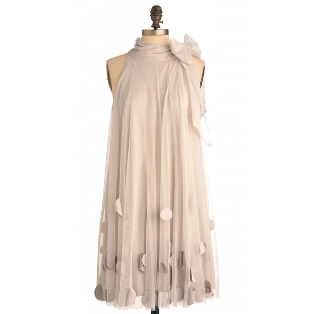 Ryu Halter Swing Dress Sheer Mesh w Satin Circle Appliqués NWT S